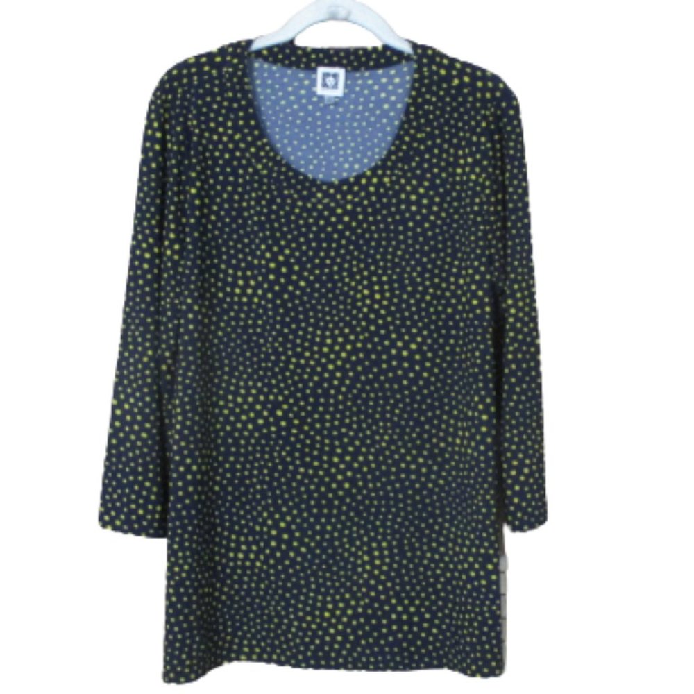 Anne Klein Navy Blue & Yellow Polka Dot Long Sleeve Top XL